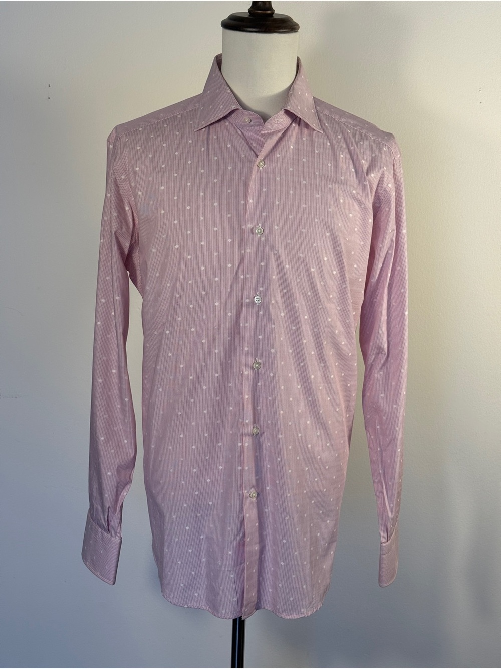 Caliban Camiceria Pink Striped Polka Dot Italian Dress Shirt Size 5 Italy 🇮🇹